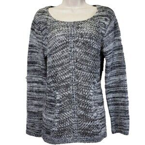 Point Zero Women’s Medium Knit Sweater Black Gray Long Sleeve Pullover Casual